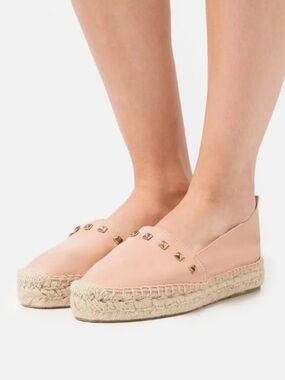 Ateliers Presley Leather Espadrilles with Gold Studs and Braided Raffia Midsole